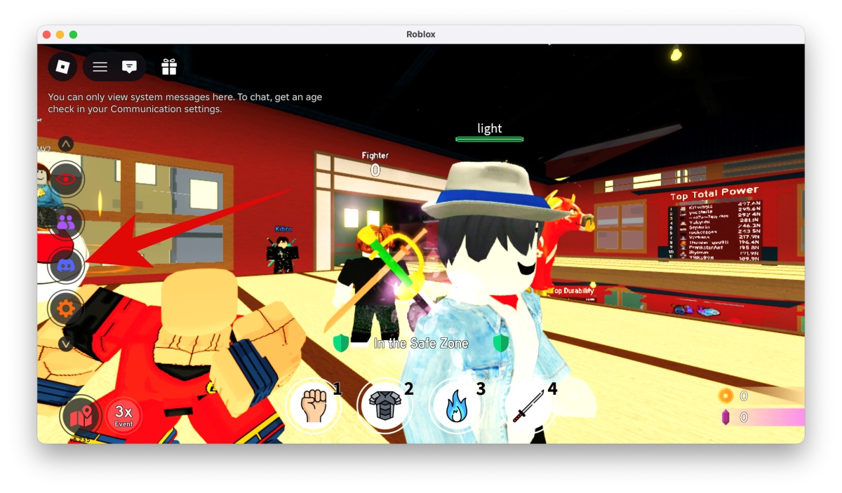 Click the Discord button on the left side of the screen