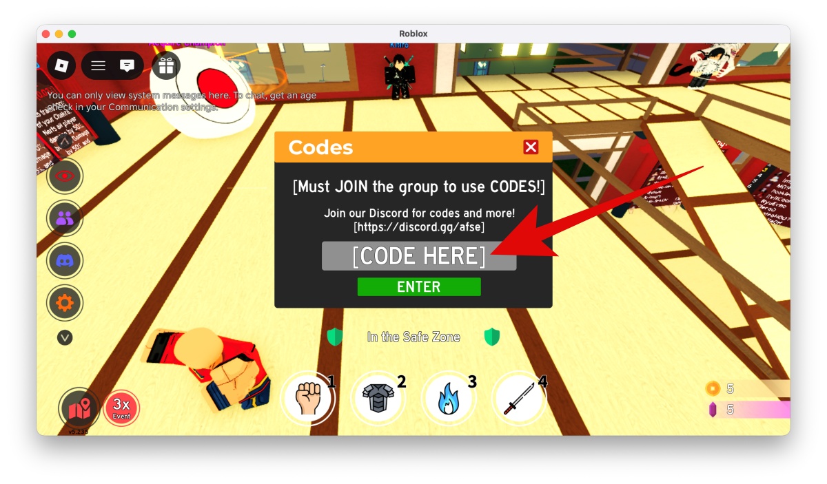 Enter a working code in the CODE HERE box