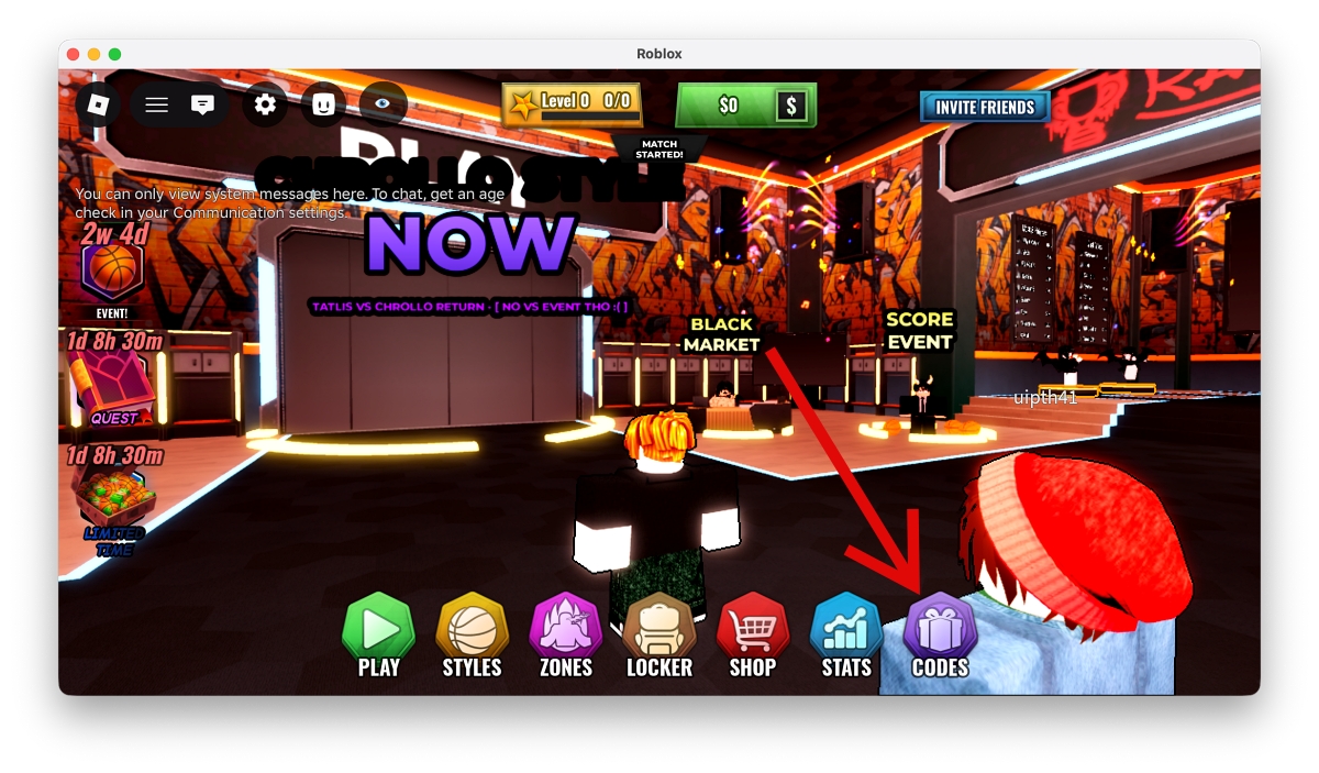 Basketball Zero Codes (April 2026) 2 Click the Codes button from the bottom menu.