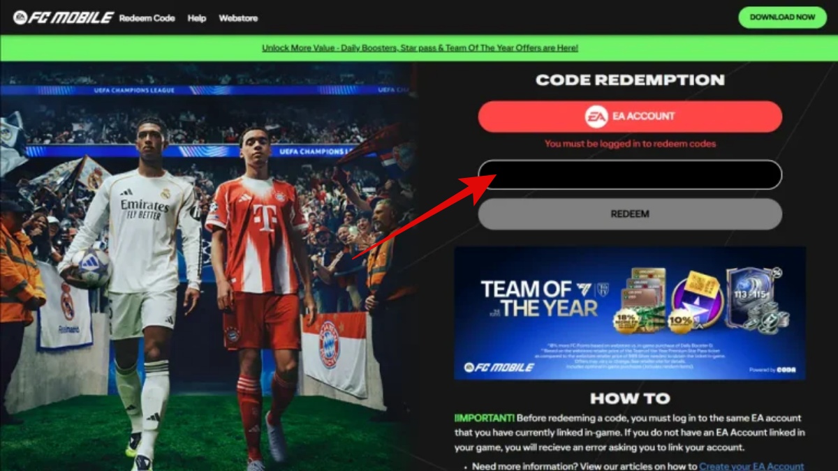 Copy and paste your working EA Sports FC Mobile code into the blank field