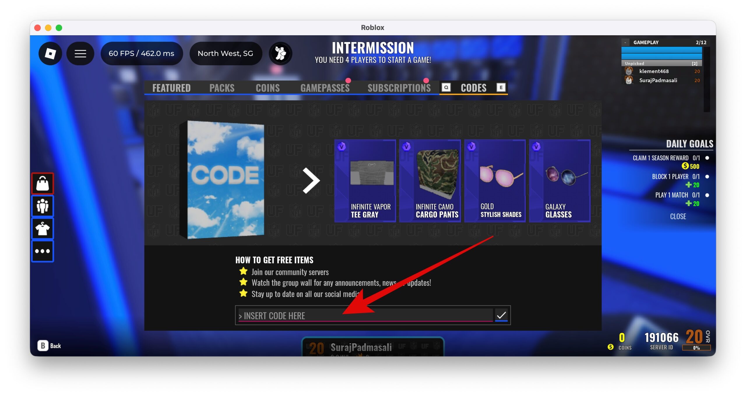 Enter any of the working NFL Universe Football codes