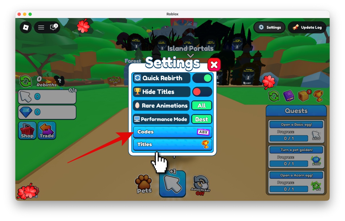 Head over to the Codes tab