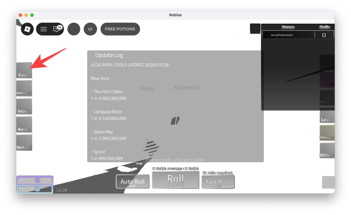 Look for the Code button on the left side of your screen and click it