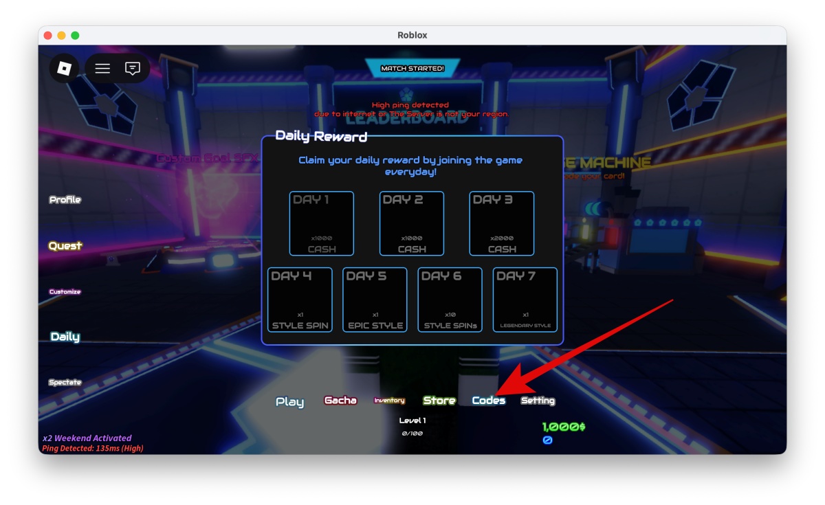 Look for the Codes button on the left side of your screen