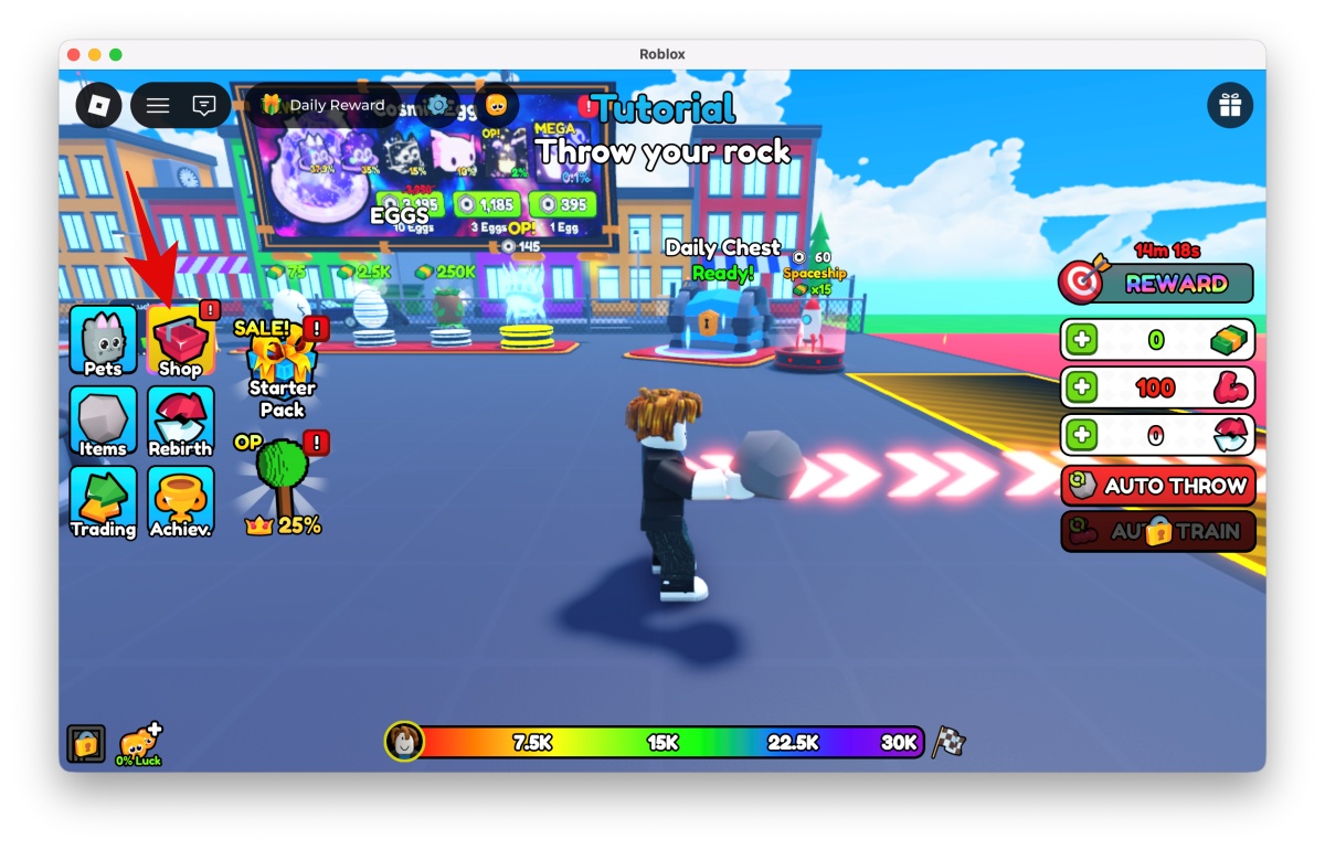 Throwing Simulator Codes (April 2026) 2 Tap the Shop icon on the left side of the screen