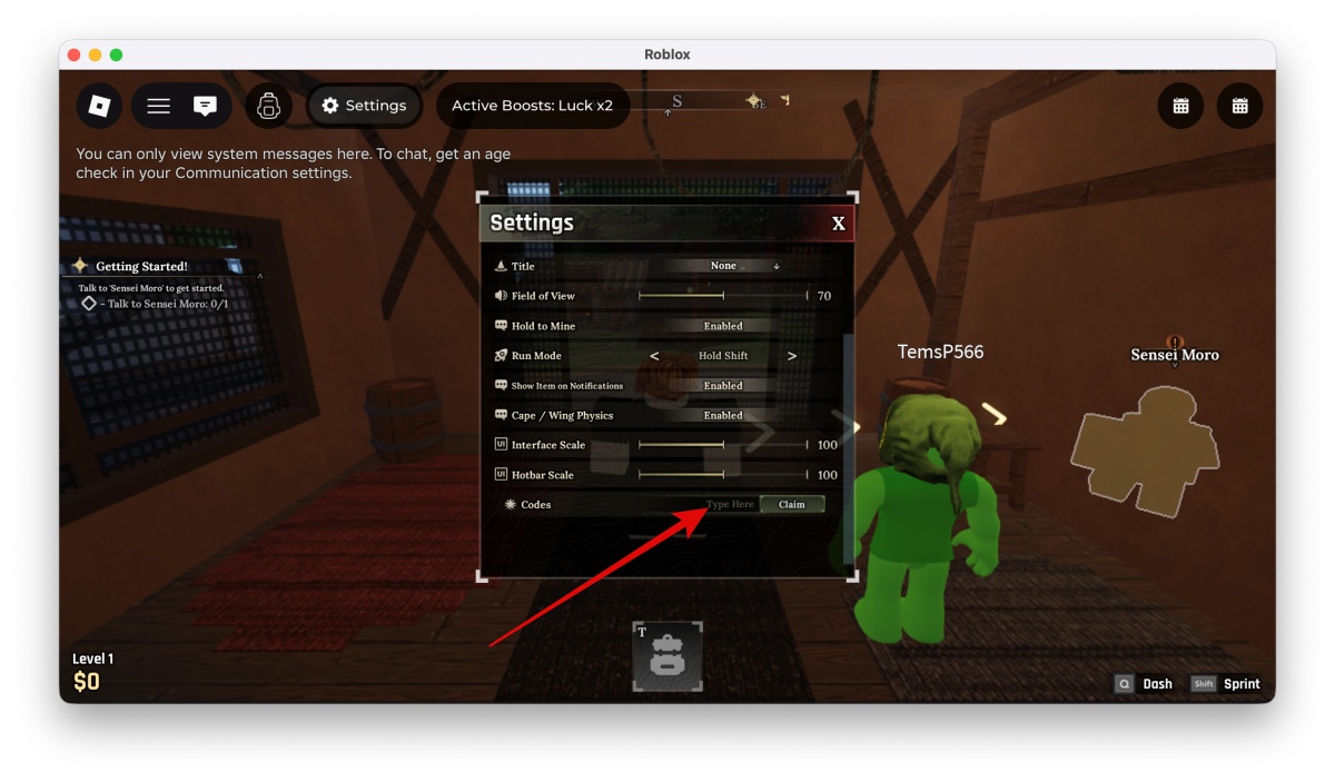 The Forge Codes (April 2026) 3 Type your code into the Type Here field