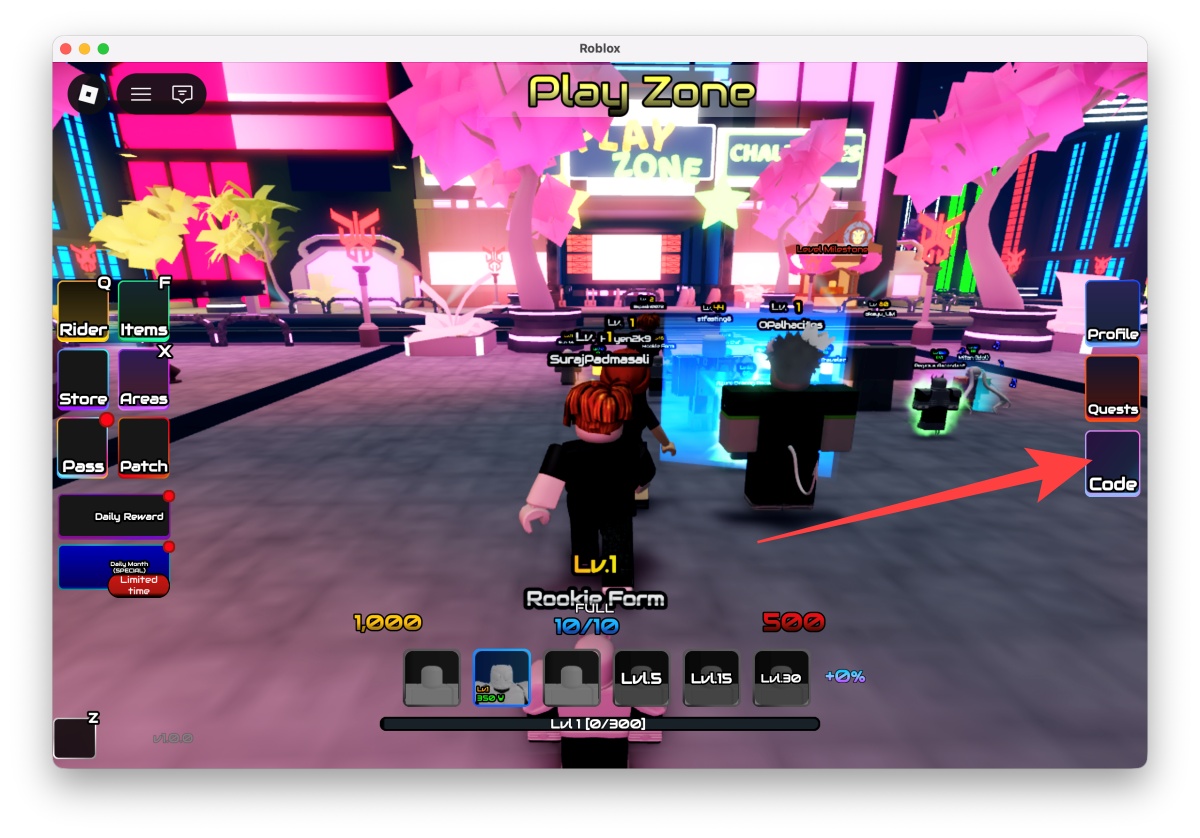 Rider Defenders Codes (April 2026) 2 Click the Code button from the right-side menu