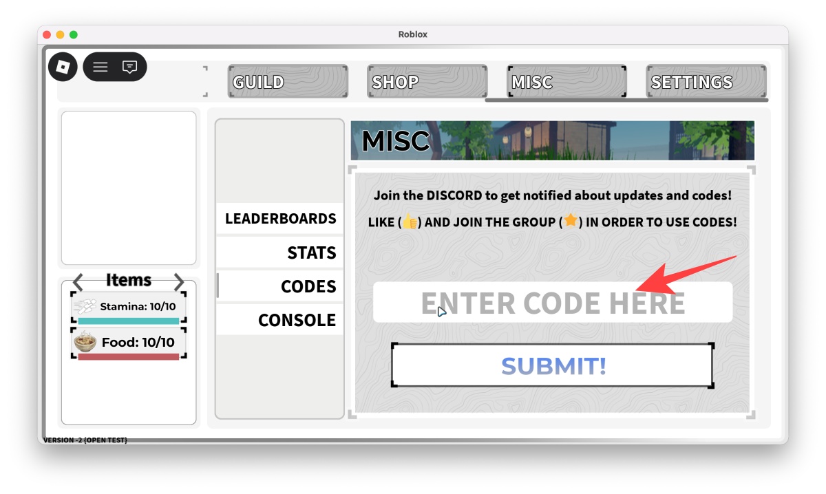 Click on the Codes tab