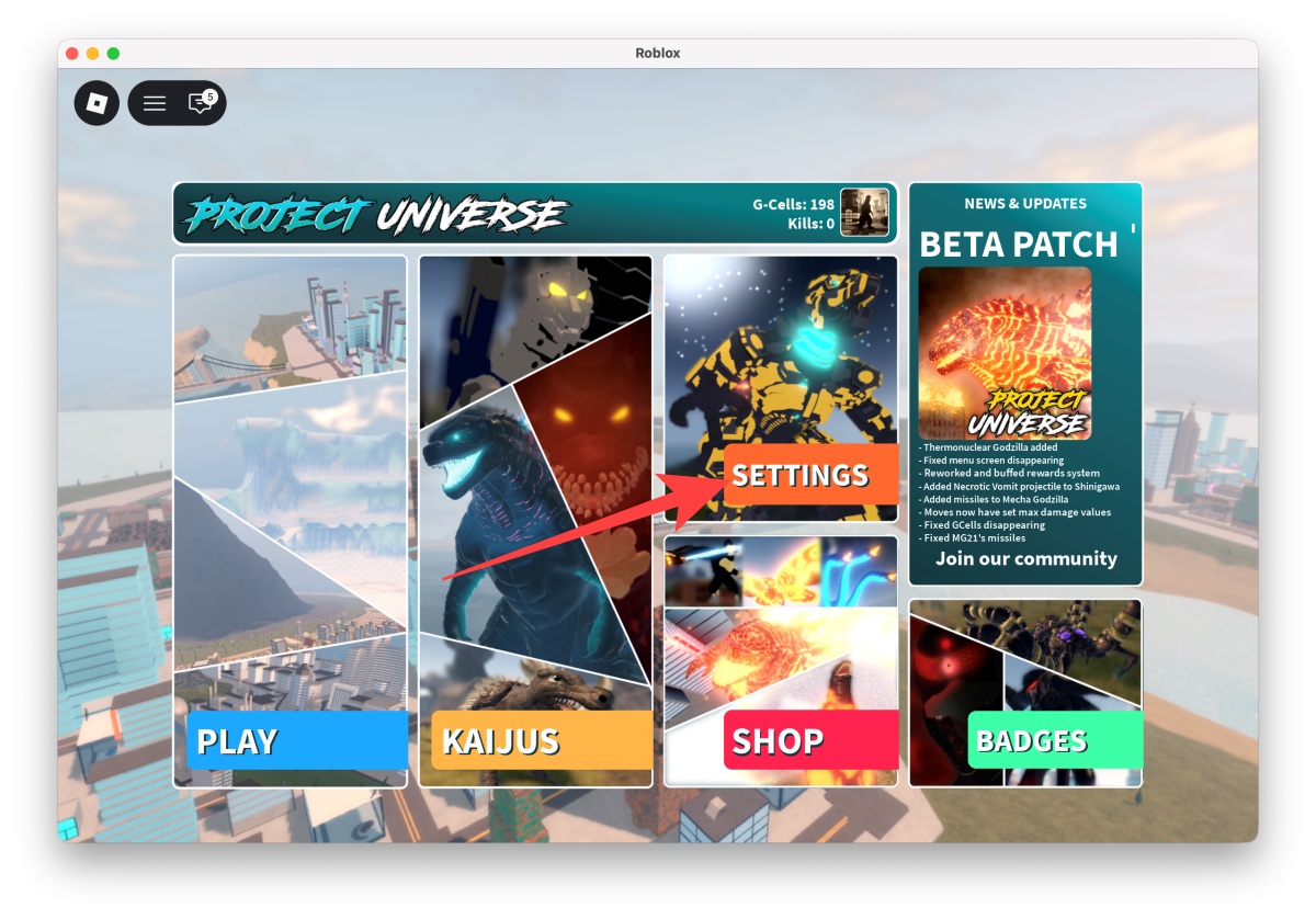 Tap the Settings option from the main menu