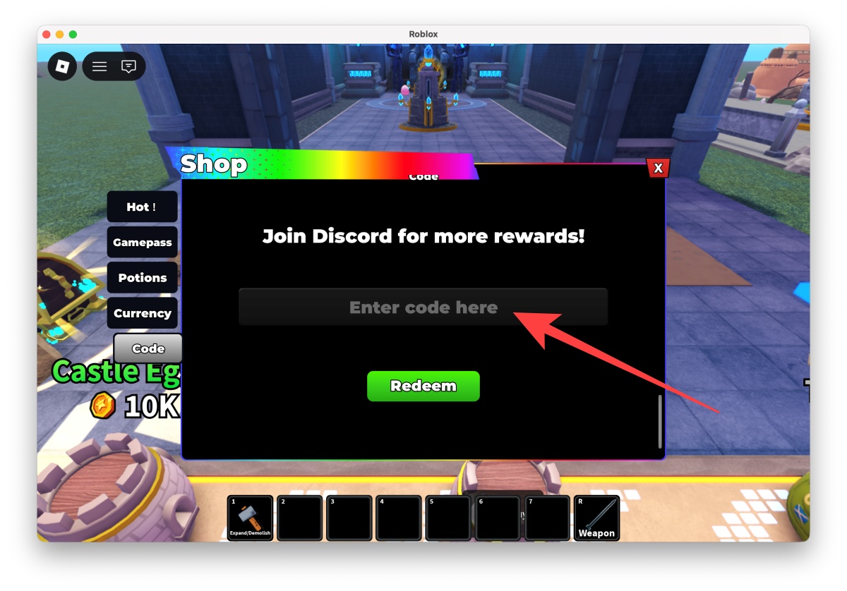 Type in or paste a working code from our list