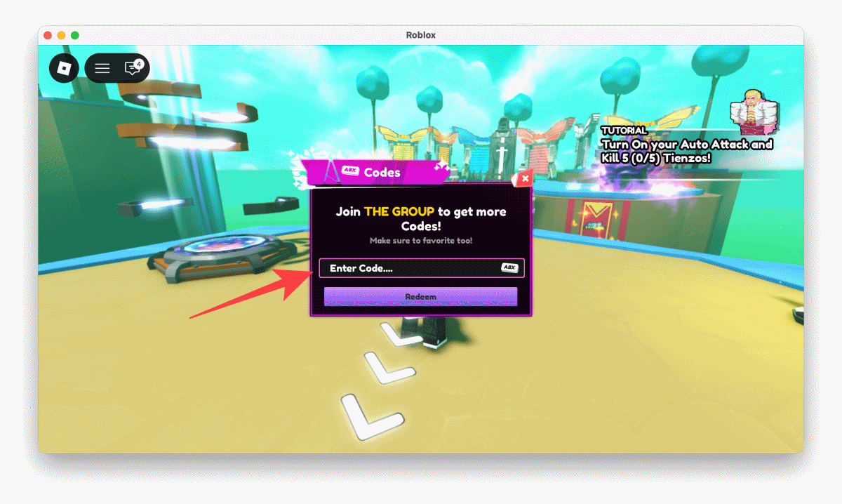 Type or paste an active code from our list into the input field
