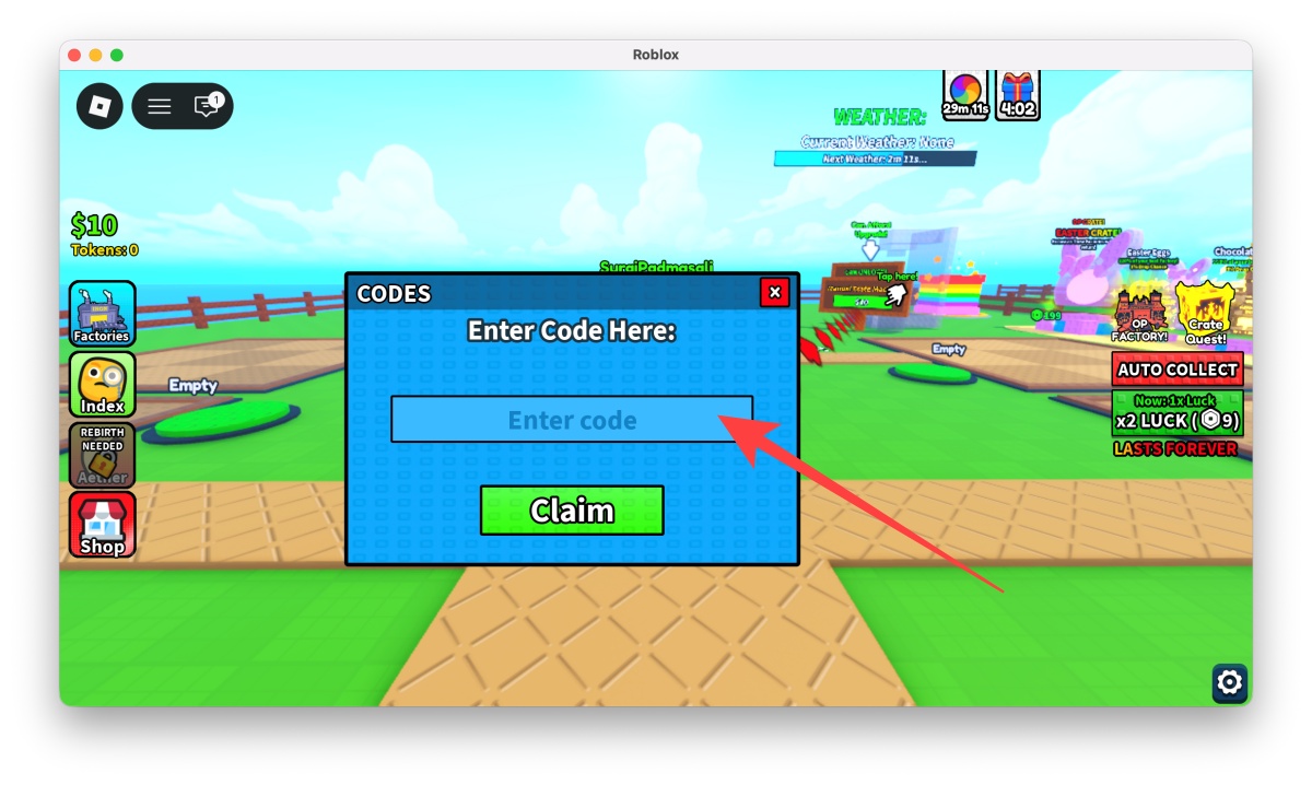 Unbox a Factory Codes (April 2026) 4 Type or paste your code into the Enter code box